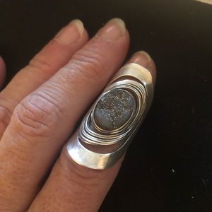 Sterling Druzey stone Ring (size 7-7 1/2)